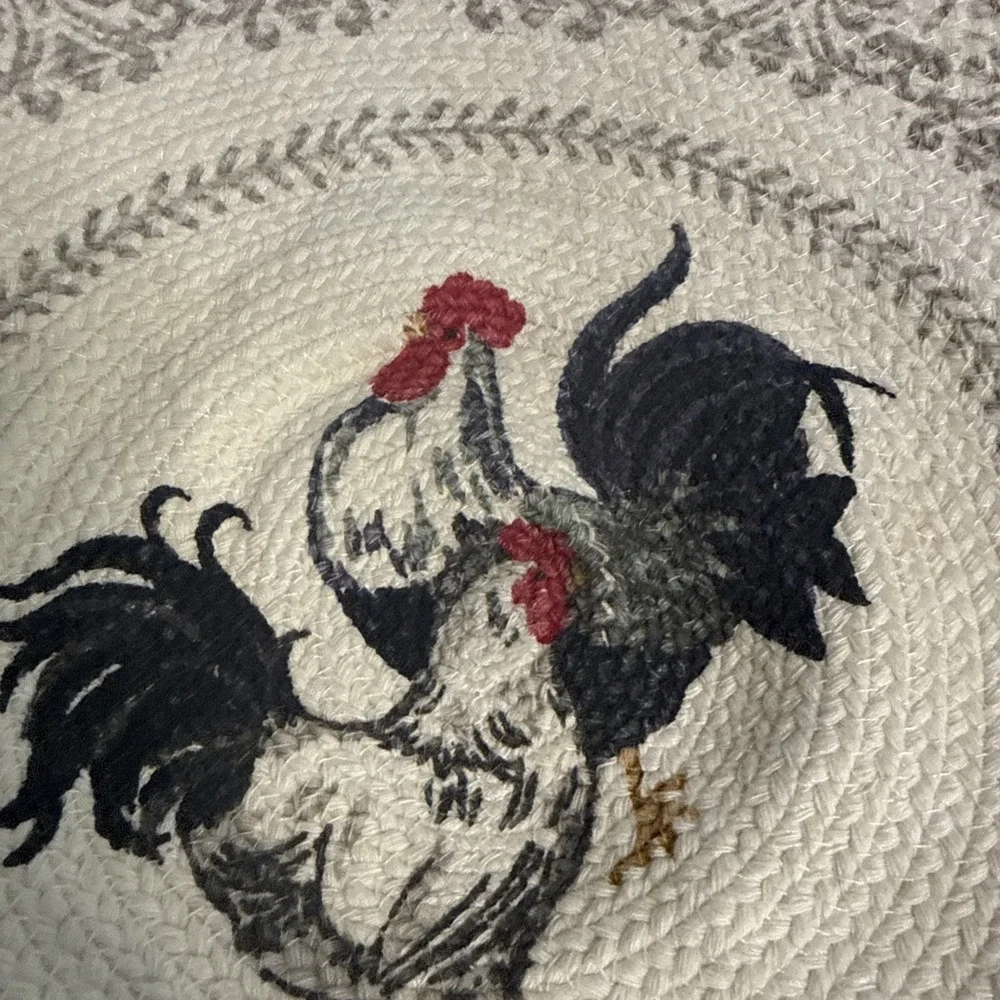 Vtg 4 Hooked Rug Braid Chair Seat Pads Rooster Chicken Hen Farmhouse Grannycore